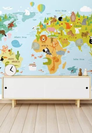 Дизайн детской с картой мира