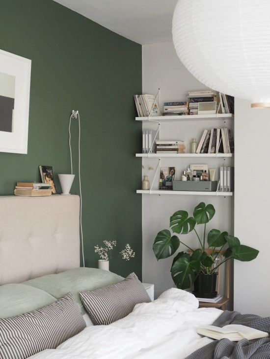 Зеленый цвет стен в спальне