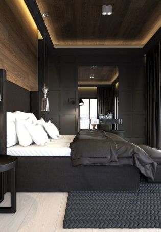 Дизайн спальни с темным полом