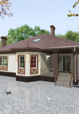Одноэтажный кирпичный дом с террасой