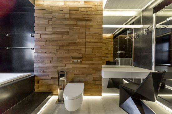 Ванная комната бетон и дерево