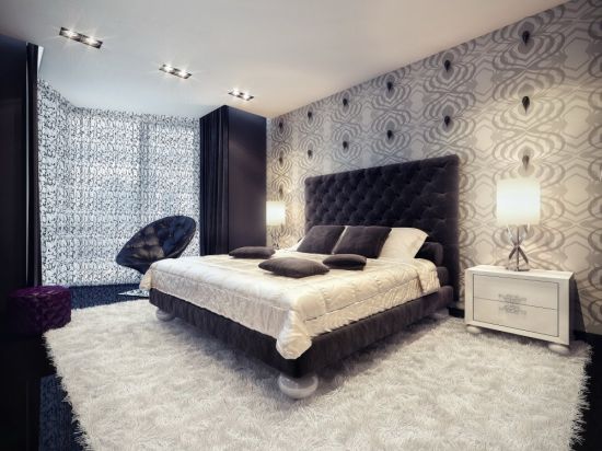 Дизайн спальни с черной кроватью