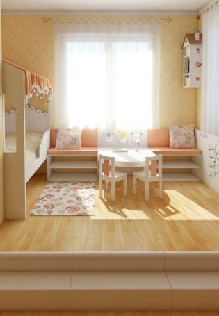 Дизайн детской комнаты с подиумом