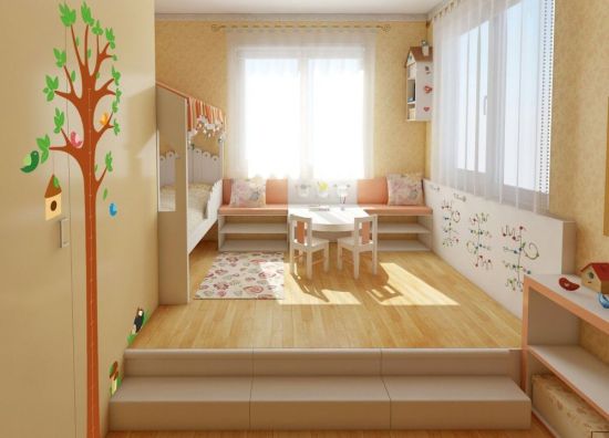 Дизайн детской комнаты с подиумом