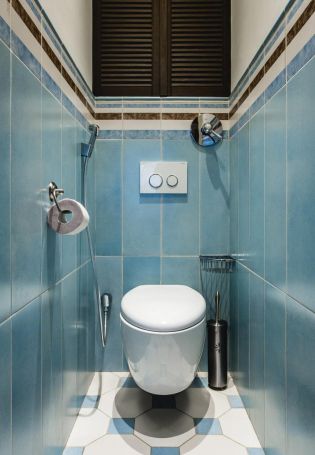 Туалет с синим унитазом дизайн фото