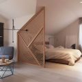 Дизайн спальни с треугольным потолком