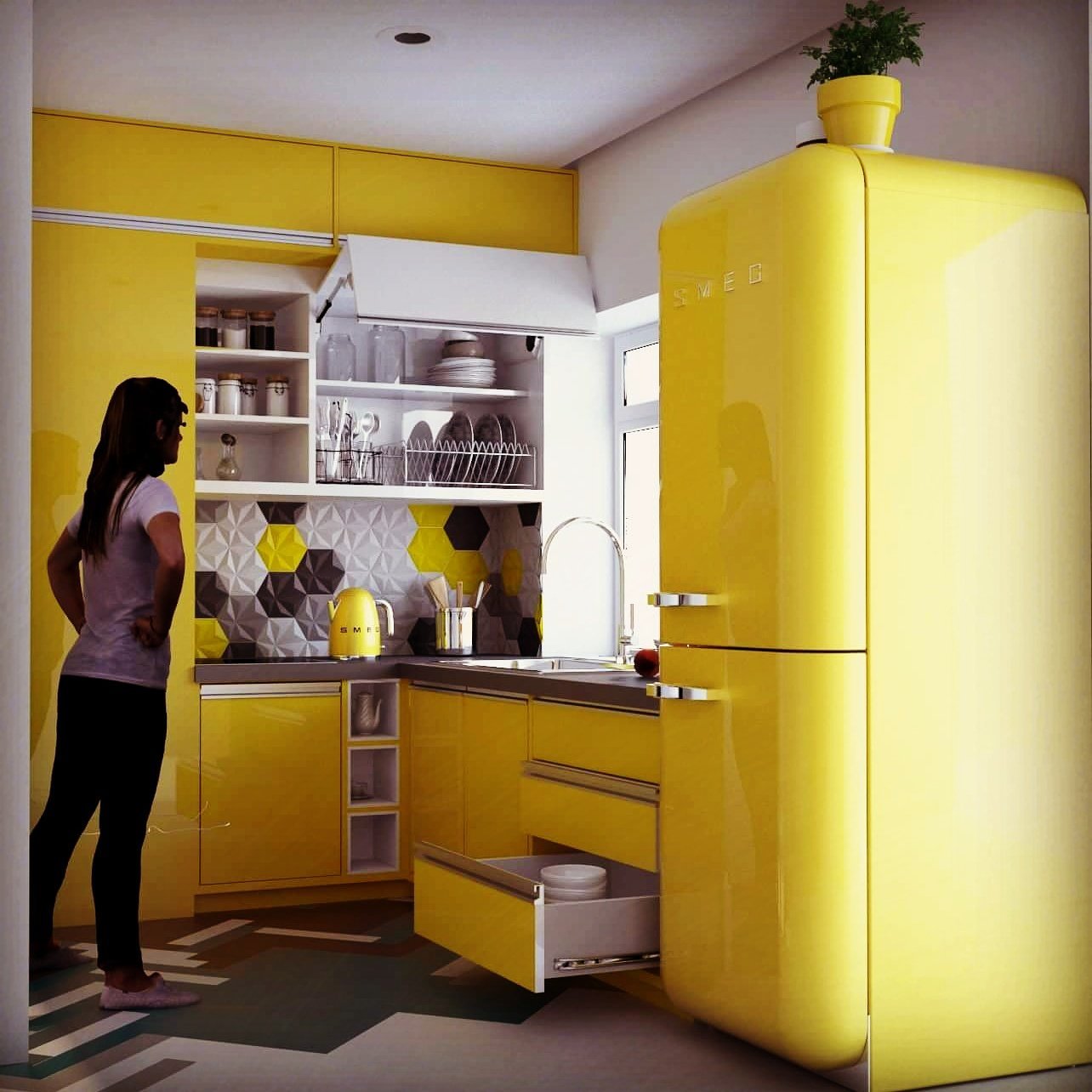 Купить желтую кухню. Холодильник Смег желтый. Холодильник Смег оранжевый. Холодильник Смег в интерьере. Желтый холодильник Smeg.