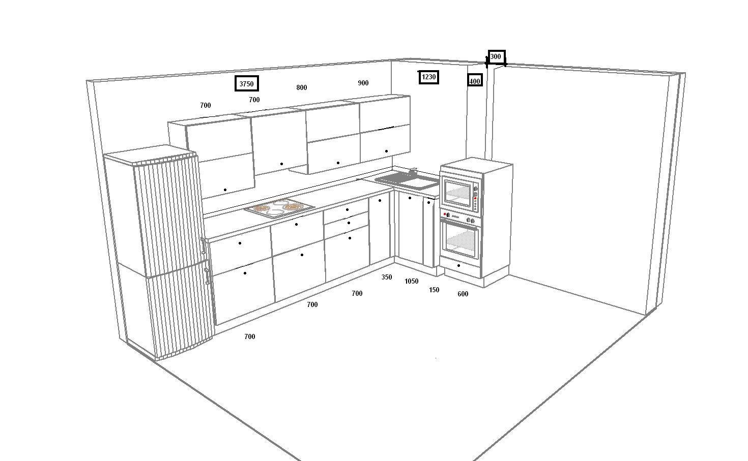 размеры расстановки мебели на кухне