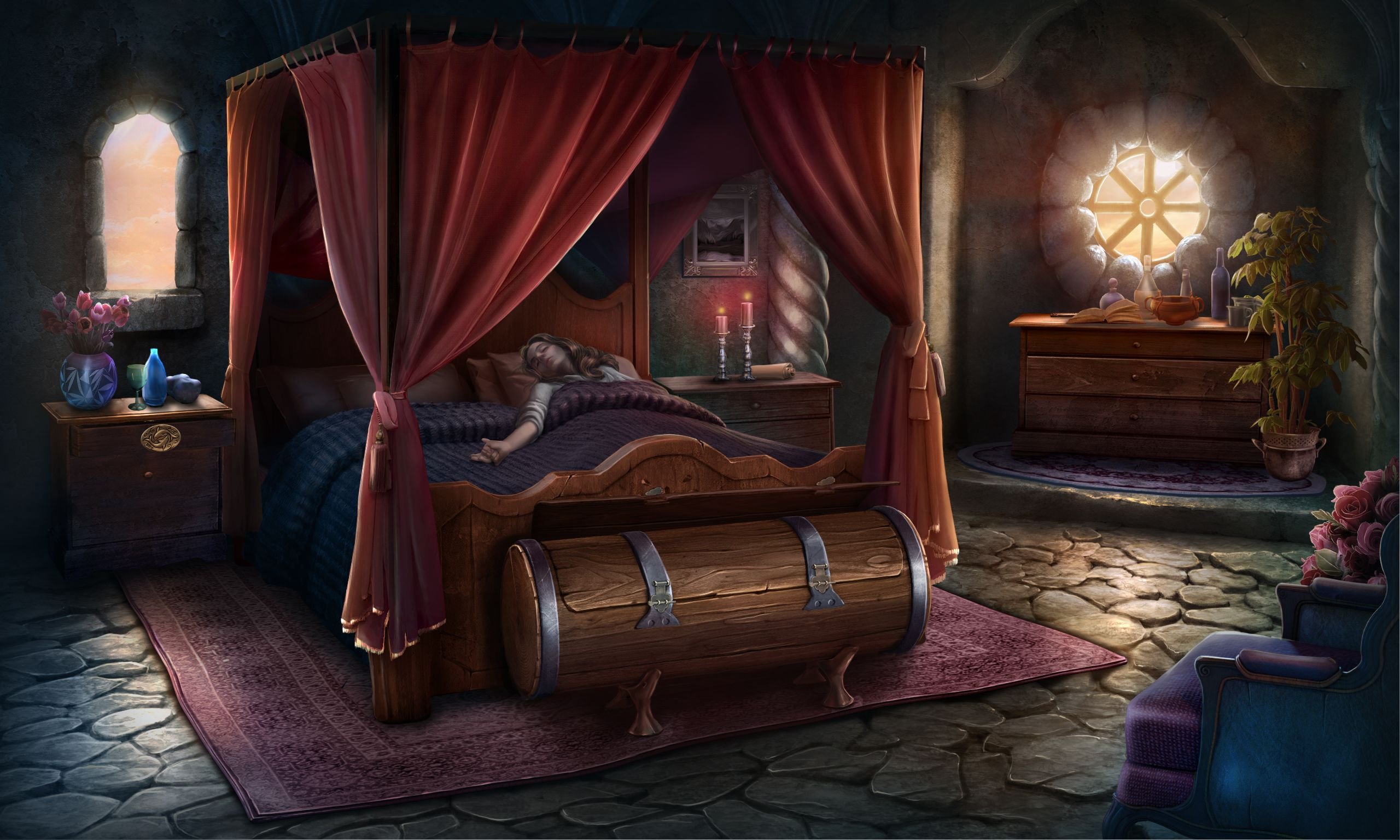 Тайна спальня принцессы. Сказочная комната. Спальня в сказочном стиле. Спальня средневековья. Магическая спальня.