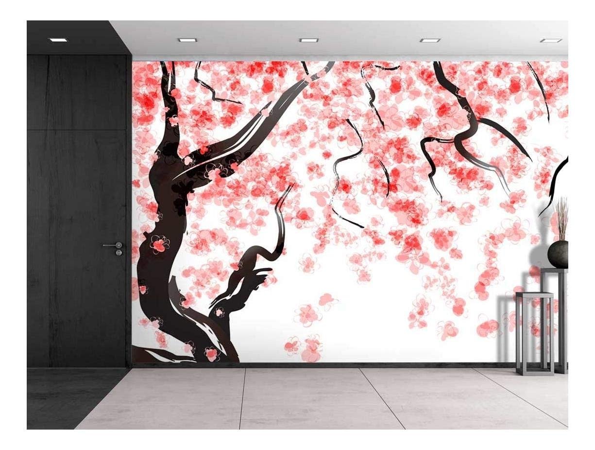 Стиль сакура. Японская тематика. Роспись стен в японском стиле. Фотообои японский стиль. Комната в японском стиле с сакурой.