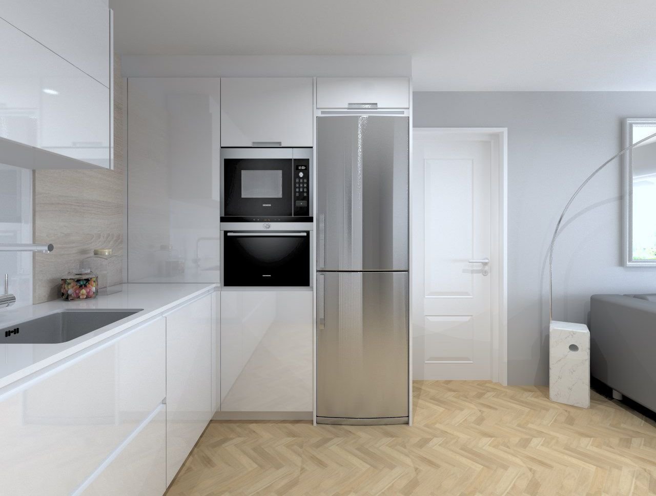 Пенал для встроенного холодильника. Кухня с отдельностоящим холодильником. Встроенный холодильник в пенале. Отдельностоящий холодильник в интерьере. Встраиваемый холодильник для кухни.