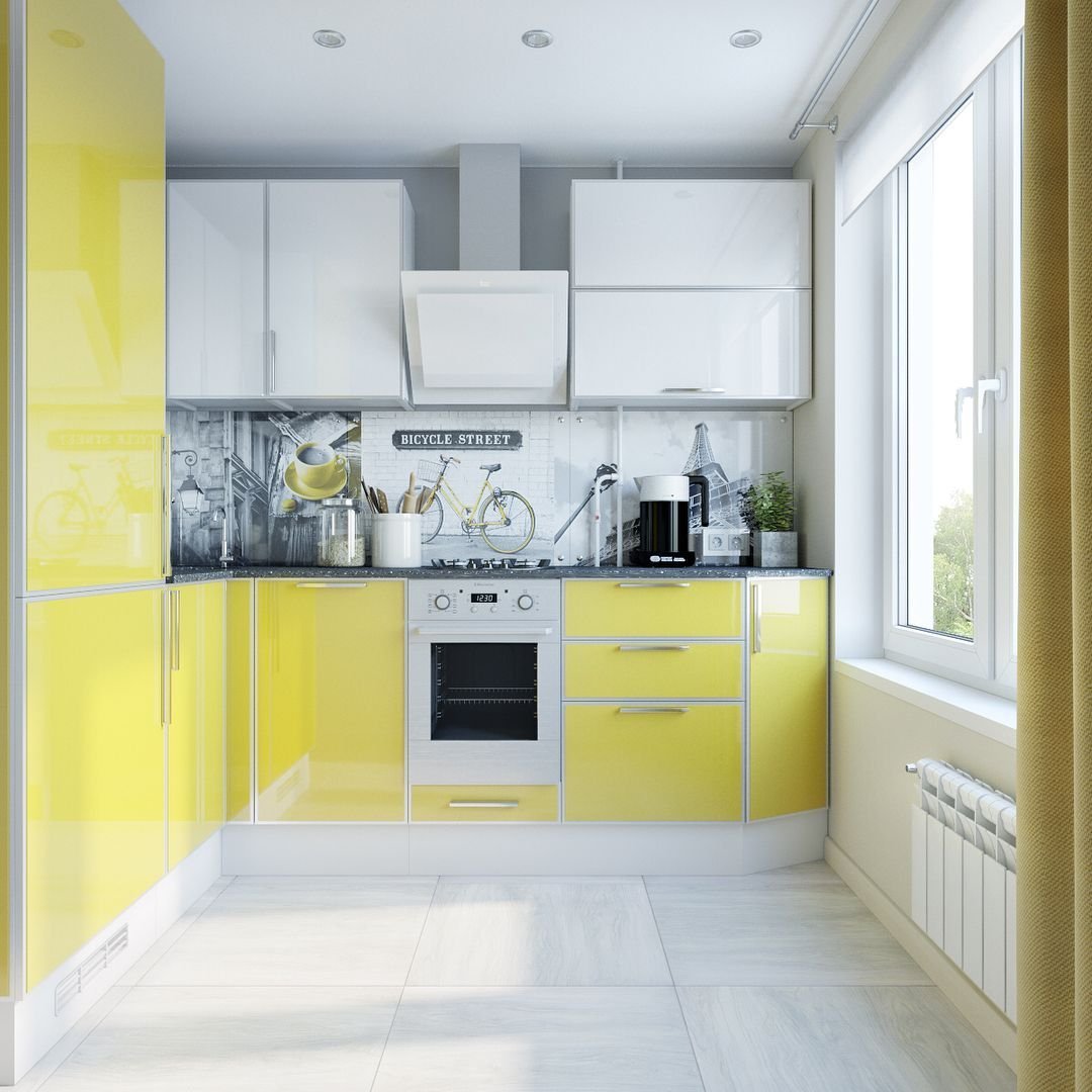 Бело желтая кухня. Кухня в желтом цвете. Кухонный гарнитур желтый с белым. Кухня для хрущевки.