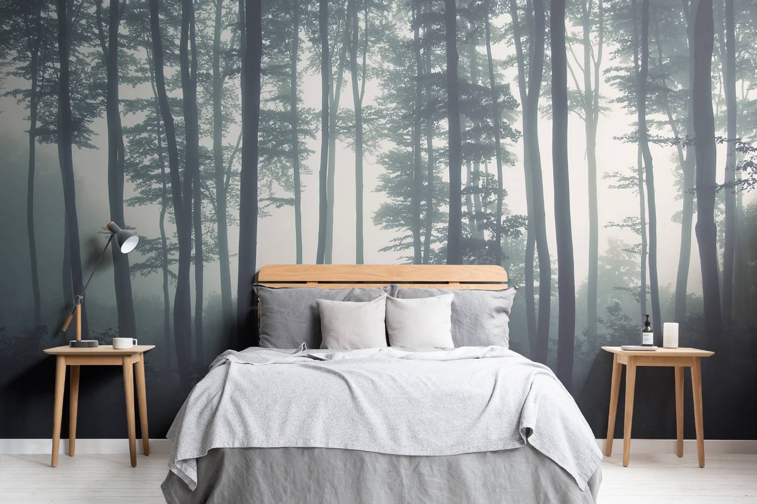 Обои на стену лес. Аффреско туманный лес. Фреска туманный лес Affresco. Спальня с лесом. Спальня в Лесном стиле.