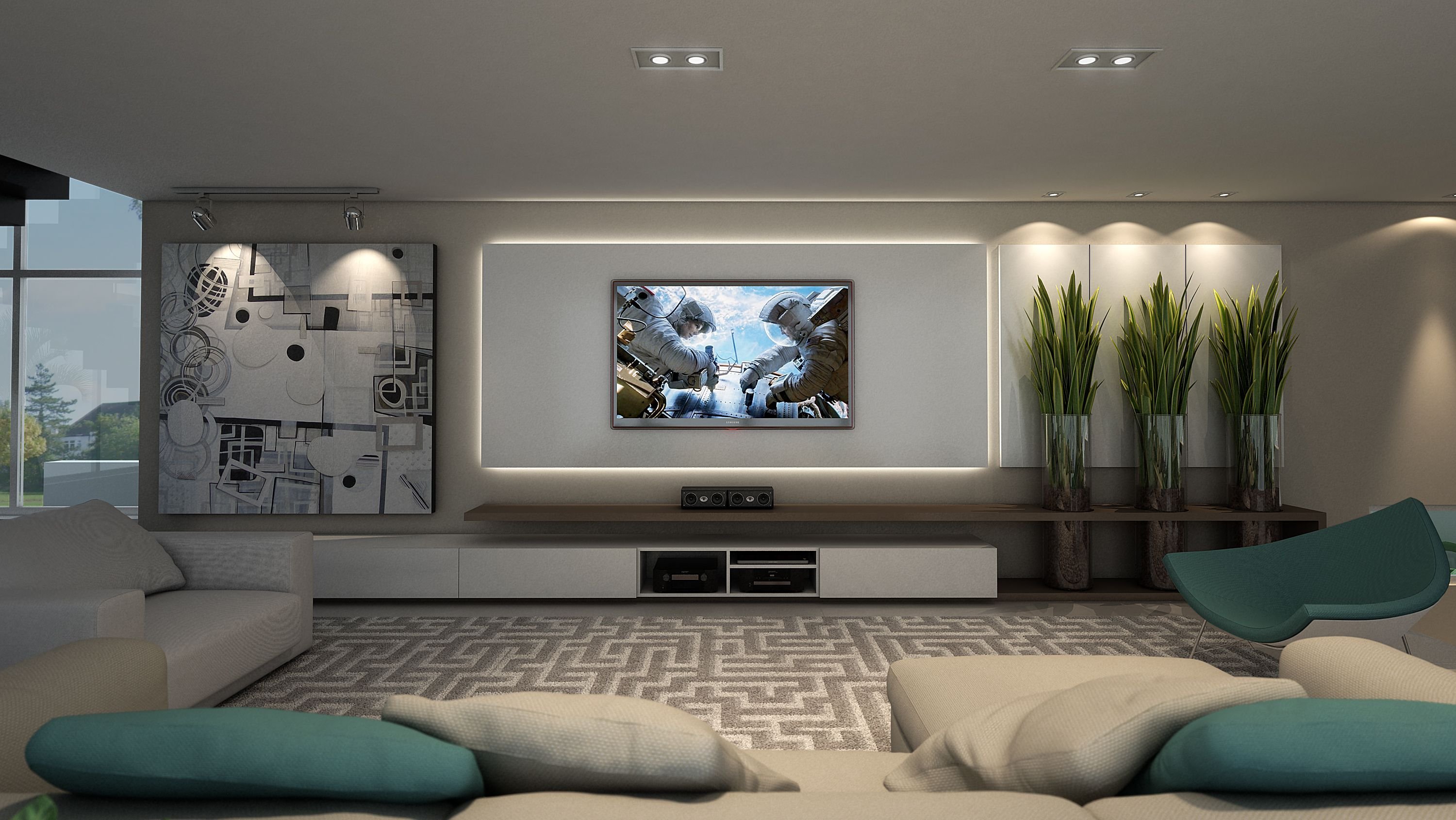 Современная стена с телевизором